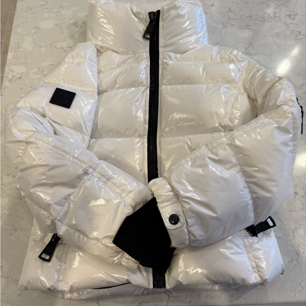 SAM. White Puffer Girls Jacket with Black Accents - Picture 2 of 4